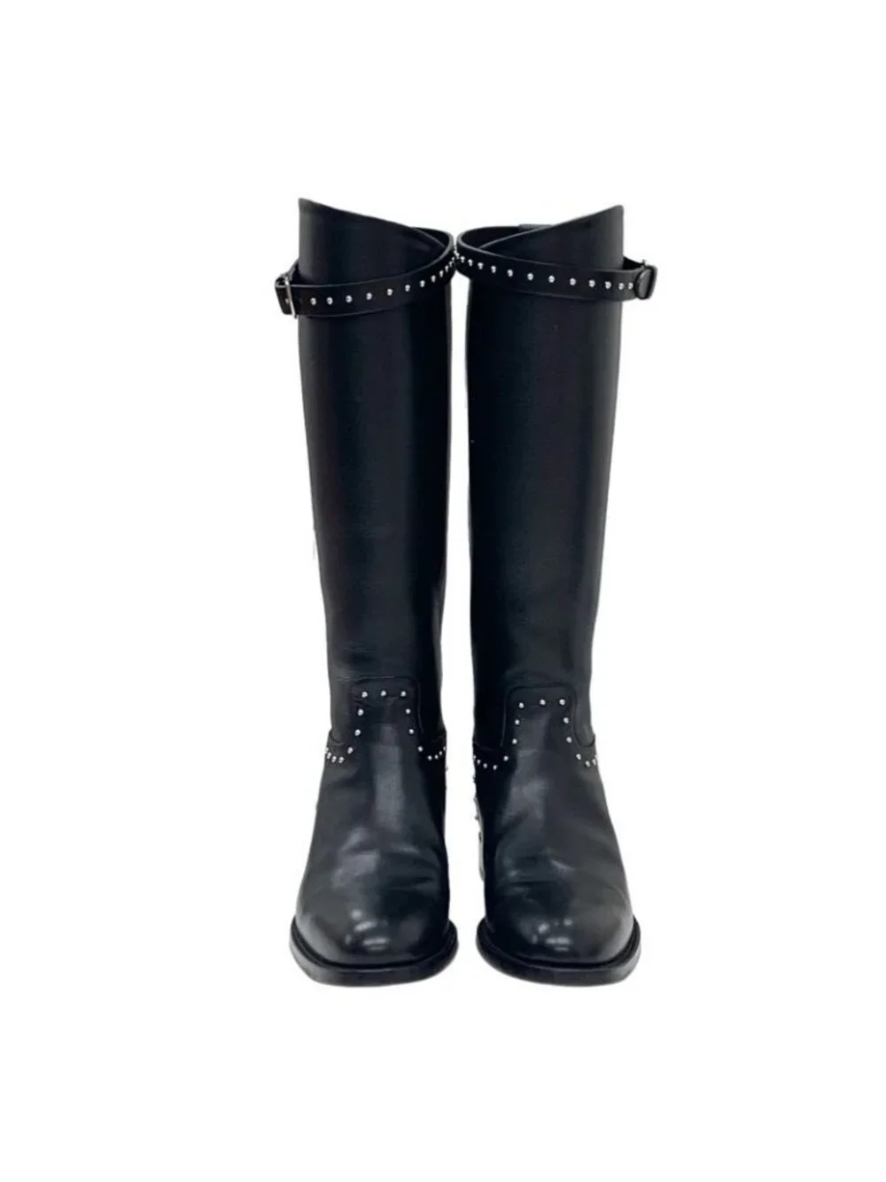 Hermes Jumping Boots Long Shoes Leather Black Silver Studs